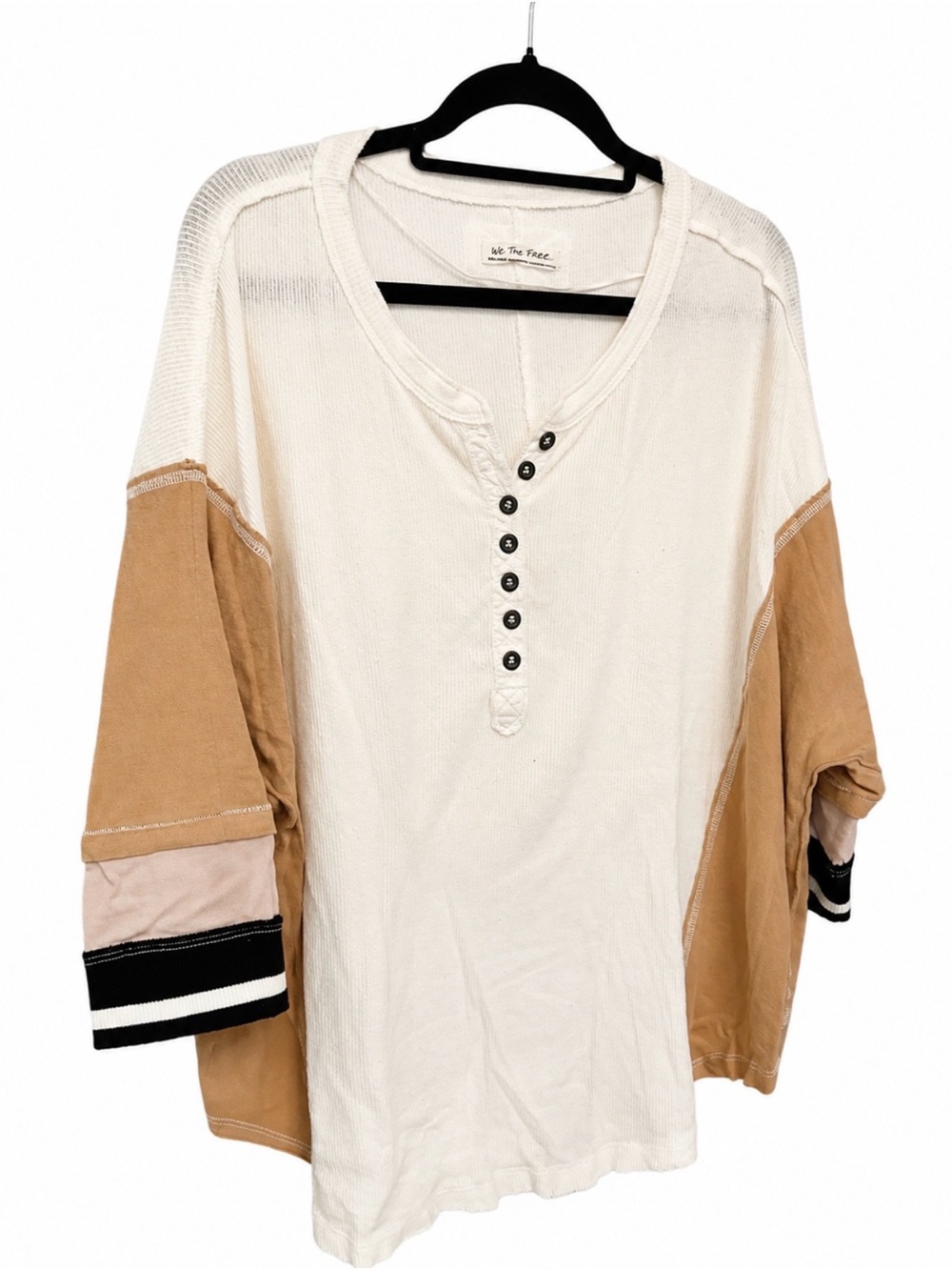 Free People We The Free Just Tip It Henley XS Oversized Colorblock Top